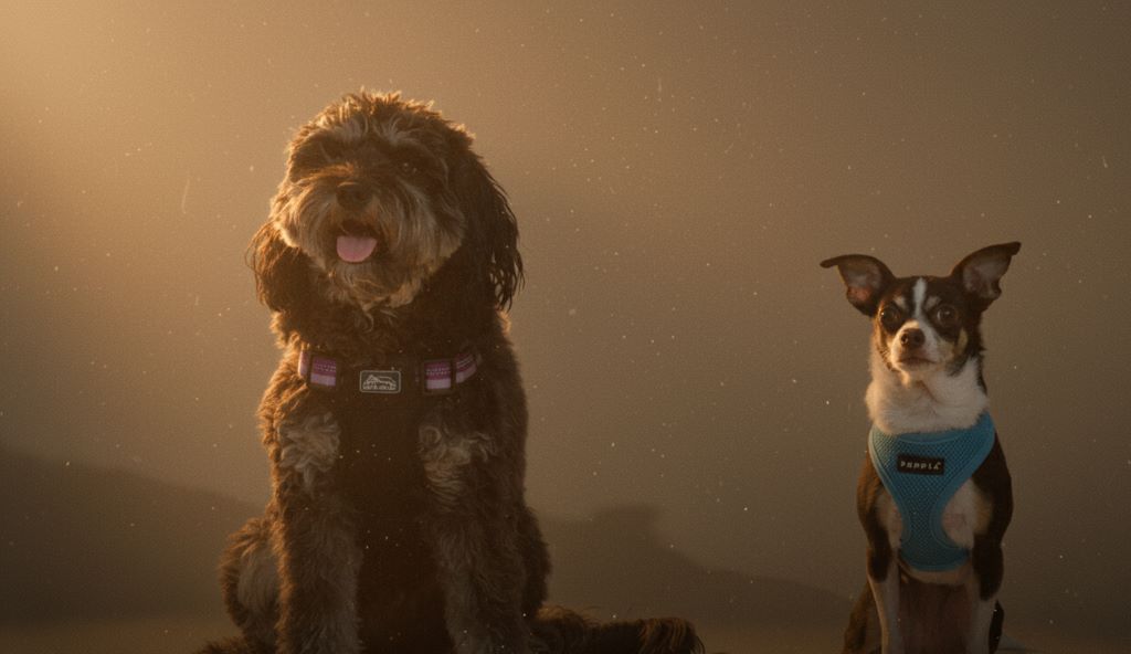 Bull Terrier wearing adjustable Rabbitgoo harness with reflective strips during park walk