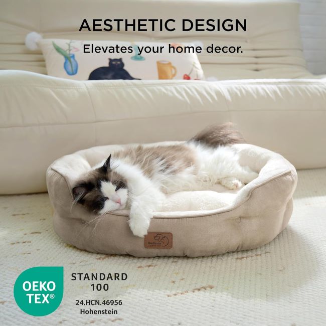 Washable Bedsure pet bed with slip-resistant bottom, perfect for puppies and kittens