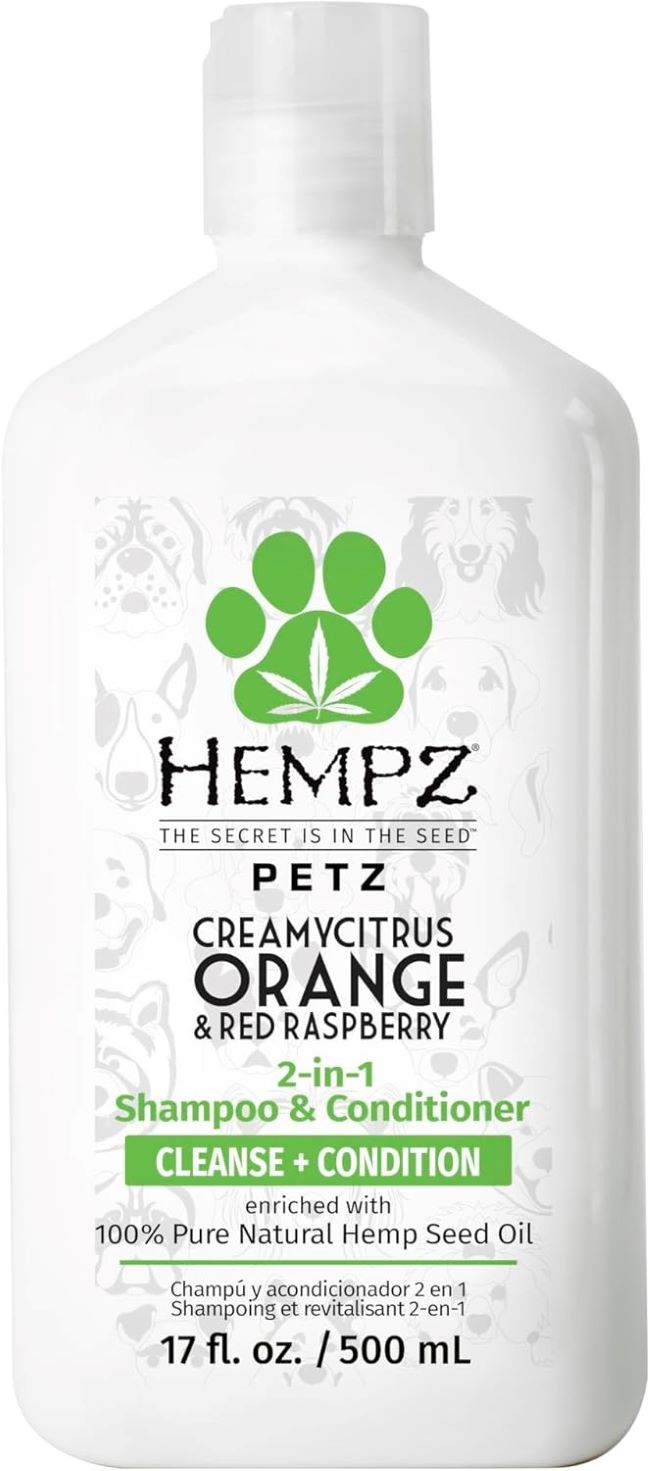 Hempz Petz 2-in-1 Dog Shampoo & Conditioner Creamy Citrus Orange Red Raspberry 17 oz