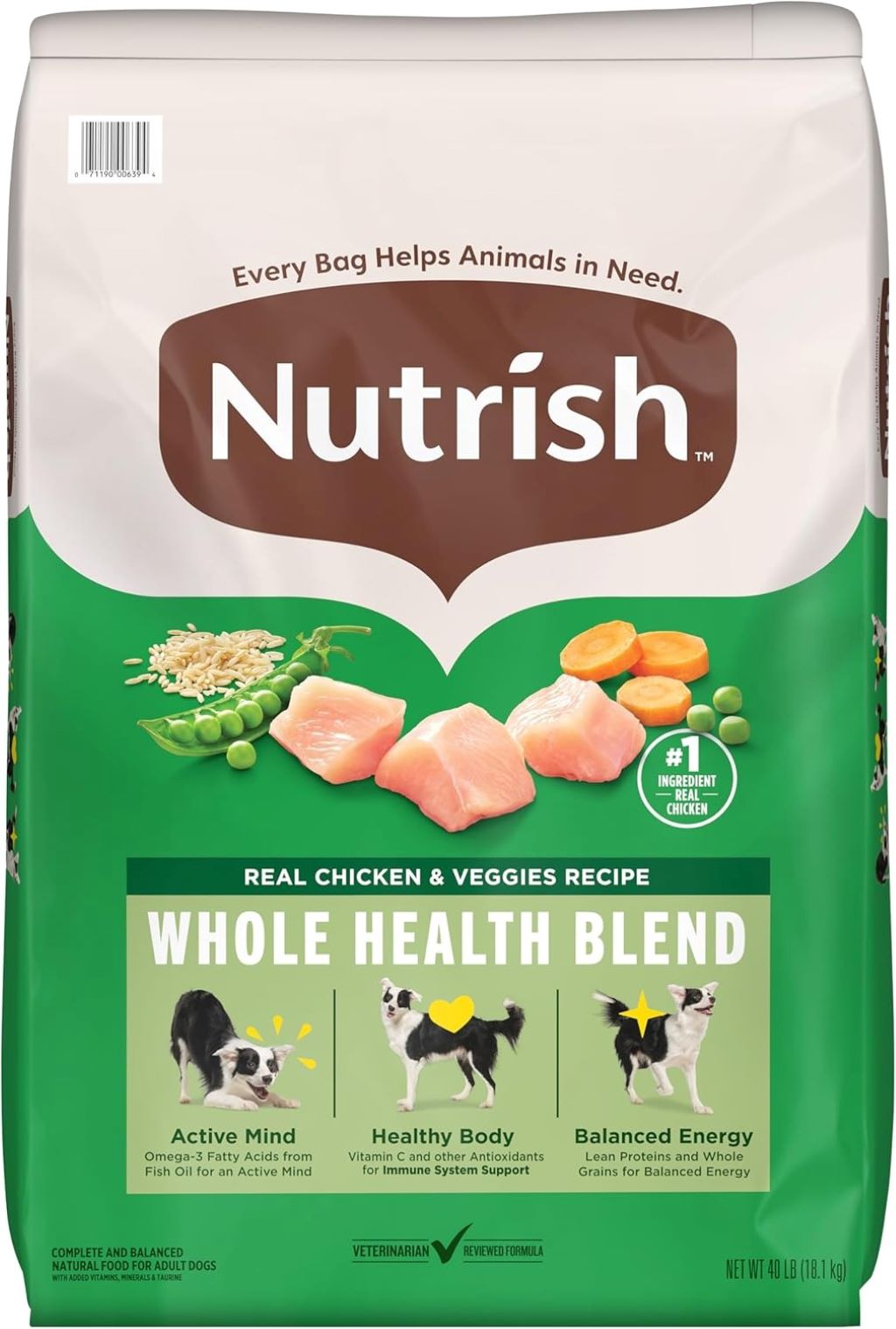 Bag of Nutrish Dry Dog Food Real Chicken & Veggies Recipe for dogs