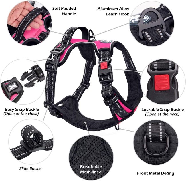 Reflective and soft padded PoyPet no-choke dog harness for medium dogs