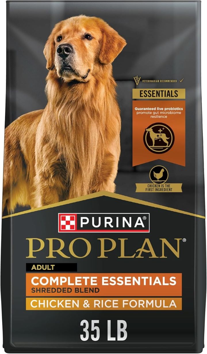 35 lb bag of Purina Pro Plan Shredded Chicken & Rice dry dog food with probiotics