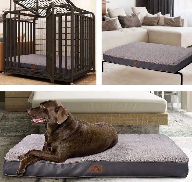 Close-up of the Sunheir large orthopedic dog bed featuring egg crate foam and removable washable cover.
