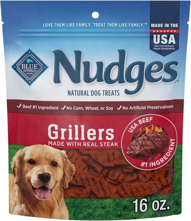 Blue Buffalo Nudges Grillers dog treats made with real steak, 16oz bag, healthy natural snacks for dogs