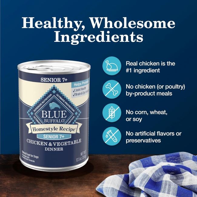 12-pack of Blue Buffalo Homestyle Recipe Wet Dog Food for senior dogs