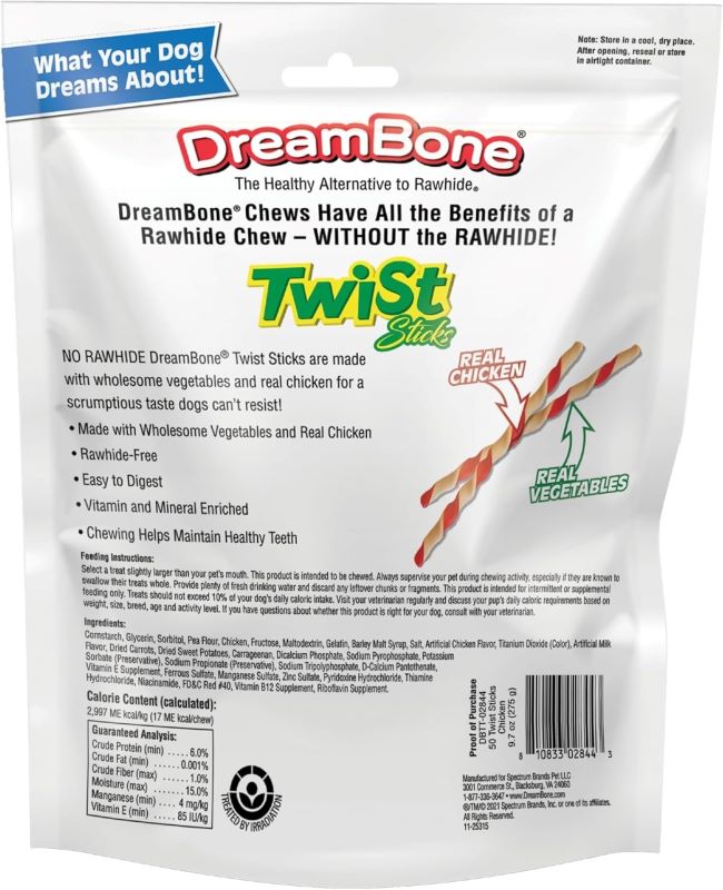 Healthy dog chews made with real chicken, safe alternative to rawhide – DreamBone Twist Sticks.
