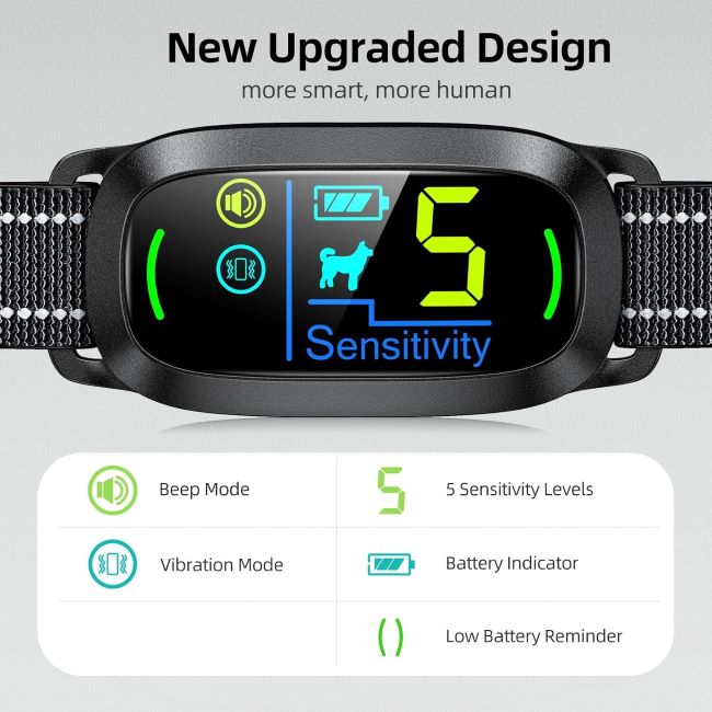 Smart rechargeable anti-bark collar with adjustable sensitivity