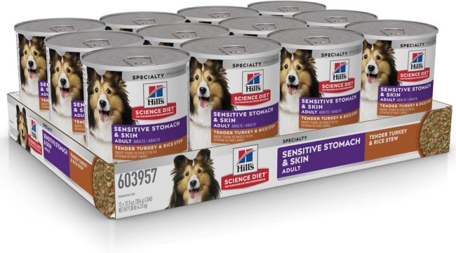 Can of Hill's Science Diet Sensitive Stomach & Skin Turkey & Rice dog food, 12.5 oz.