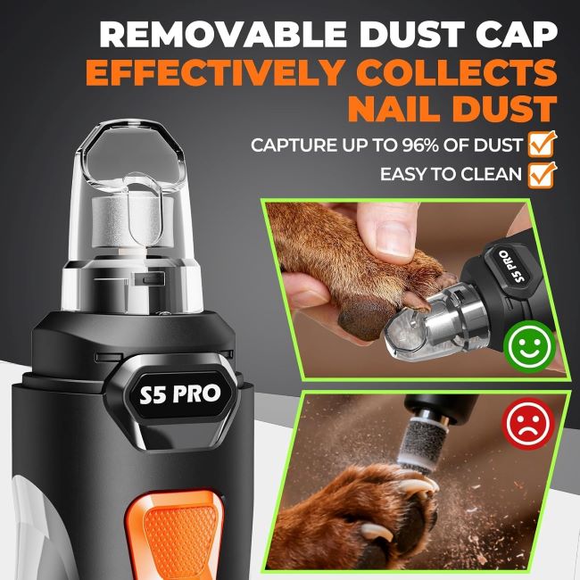 Quiet LOPSIC dog and cat nail grinder with LED lights and two speed settings