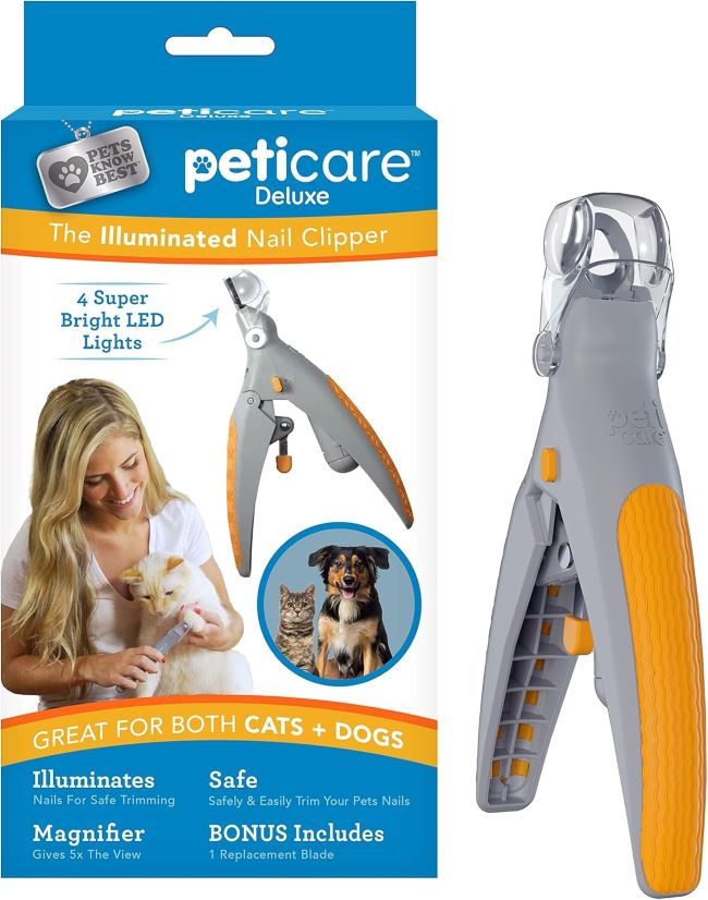 PetiCare LED nail clipper for dogs and cats with built-in light for safe nail trimming