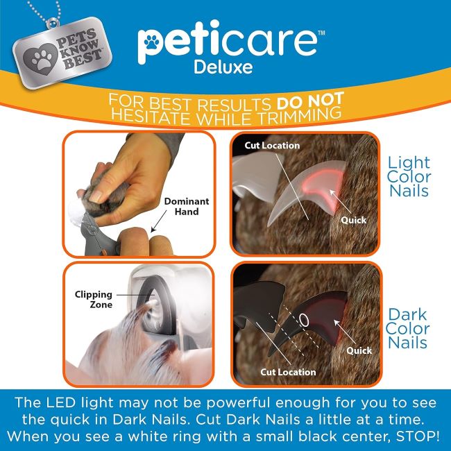 Illuminated PetiCare pet nail cutter with LED light for precise dog and cat grooming