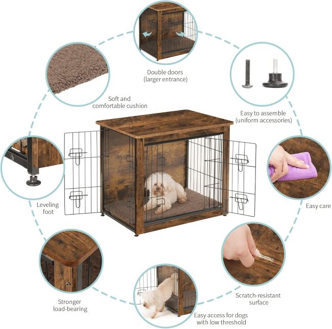 Rustic wooden DWANTON dog crate kennel table for indoor use