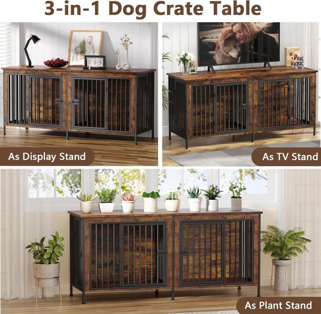 Stylish indoor dog crate furniture by EasyCom, heavy-duty design for 1-2 dogs, brown finish