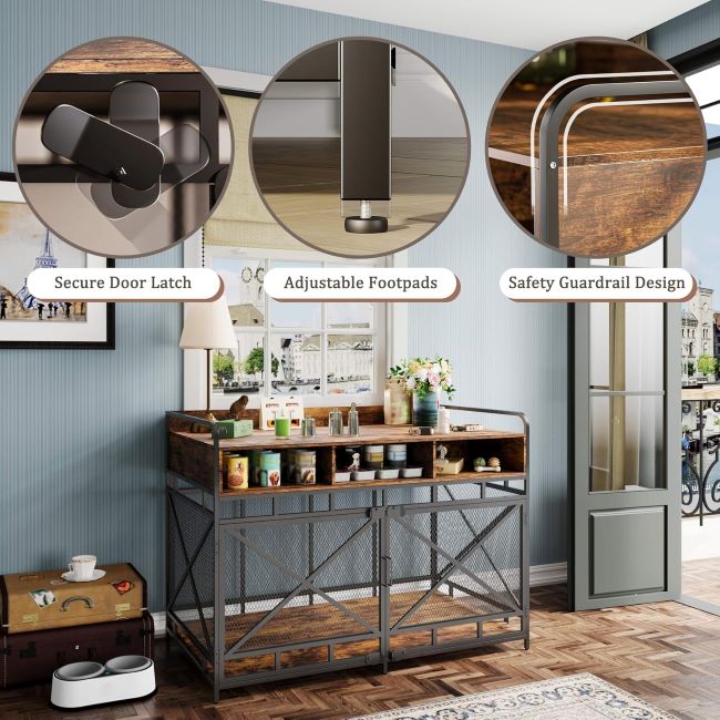 Decorative Fulhope dog crate furniture 48” for large dogs, heavy-duty and stylish