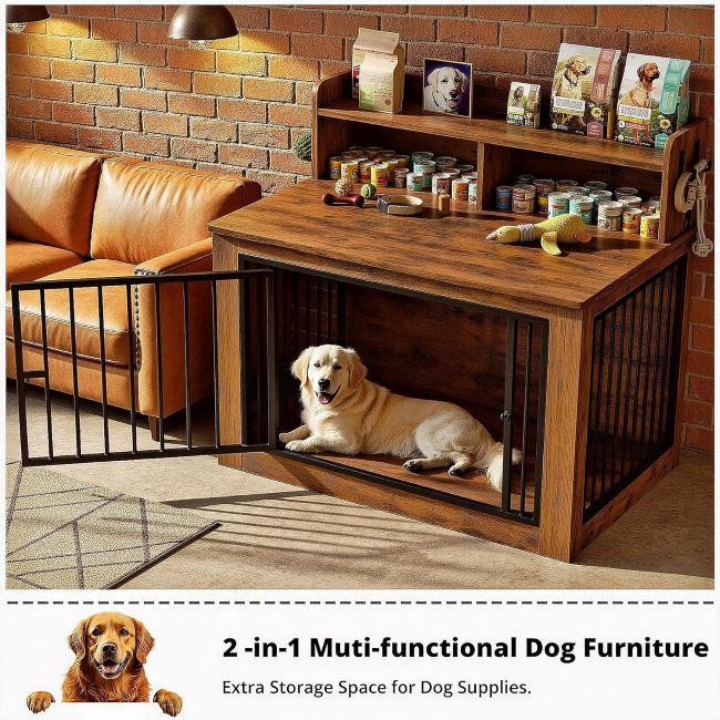 Heavy-duty decorative indoor dog crate furniture by IRONCK with built-in storage