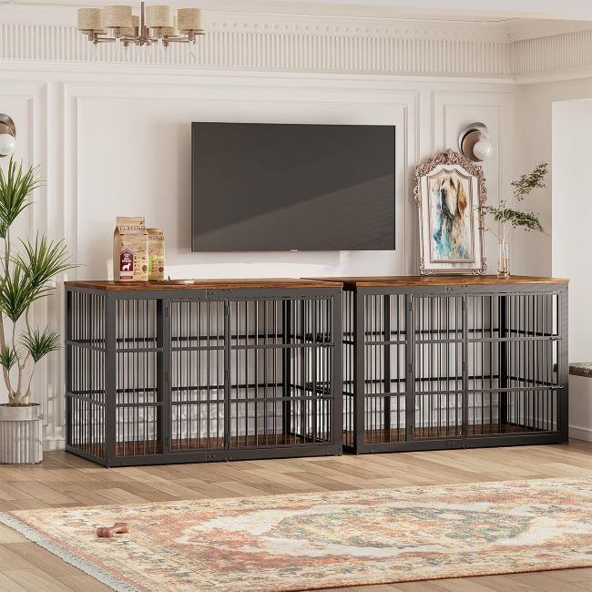 Large dog wooden kennel by Lyromix, stylish 54-inch indoor dog crate