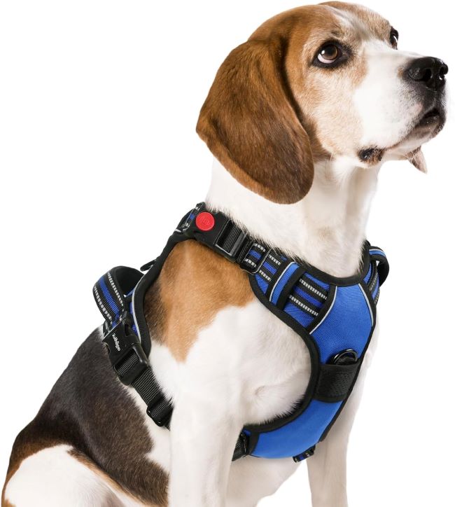 rabbitgoo medium dog harness, no-pull soft padded vest, 3 buckles, reflective walking harness with control handle, blue