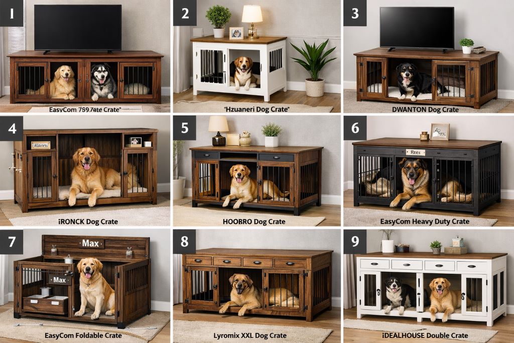 Best affordable dog crate furniture 2026 comparison featuring stylish indoor kennels that keep dogs comfortable while blending with modern home décor.