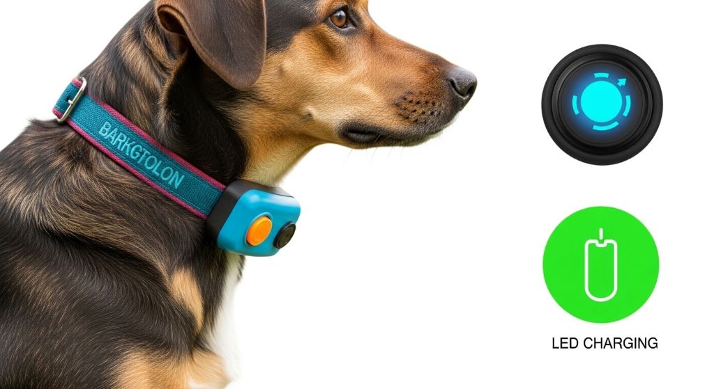 Dog wearing a waterproof rechargeable bark collar outdoors