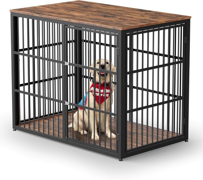Lyromix 48" XXL Dog Crate Furniture – large wooden indoor dog kennel with three doors and modular design for medium to large dogs