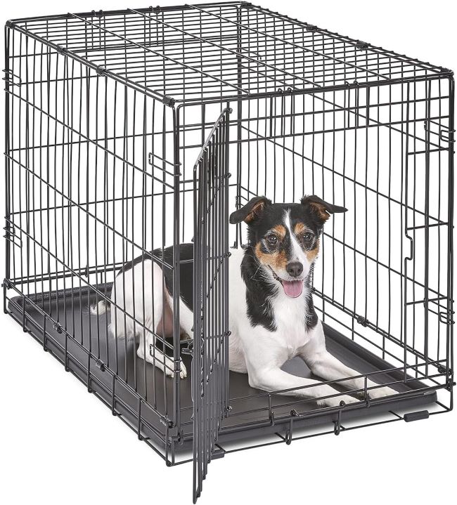 MidWest Homes for Pets 30 inch iCrate single door folding dog crate with divider panel and leak-proof tray for medium breeds