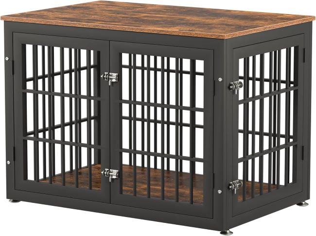 rehomerance 38 inch heavy duty dog crate furniture in rustic brown with wooden kennel design and end table style for indoor use