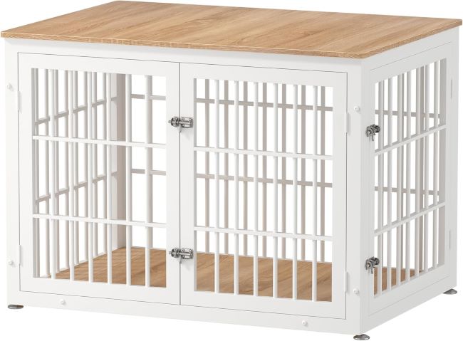 rehomerance 42 inch dog crate furniture in natural and white with decorative wooden kennel design for large and medium dogs