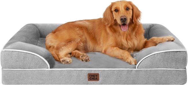 EHEYCIGA Orthopedic Dog Bed XL Extra-large gray orthopedic dog bed with memory foam, supportive bolsters, waterproof lining, and washable removable cover.