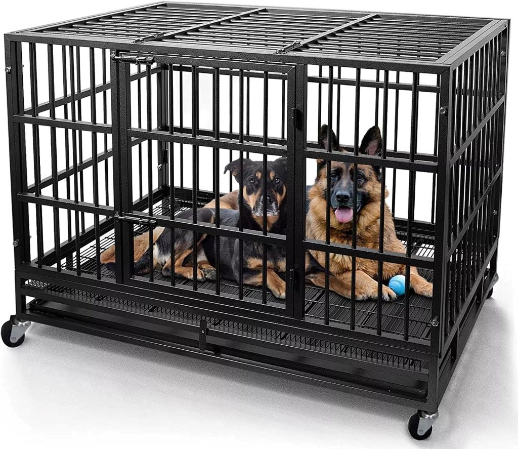 Sturdy heavy-duty dog crate built for big dogs in a home setting