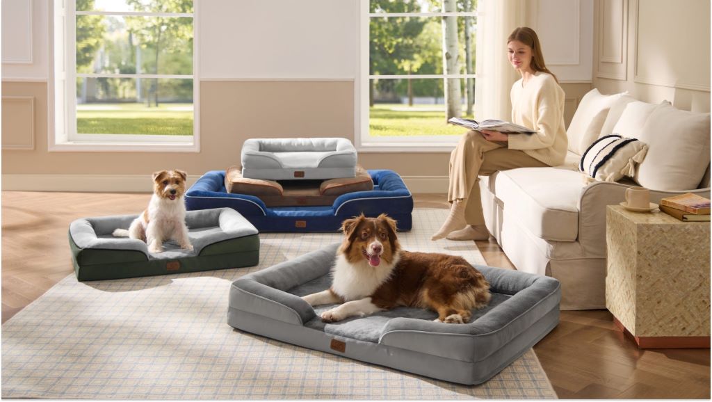 Close-up of memory foam orthopedic dog bed designed for senior dogs and pain relief