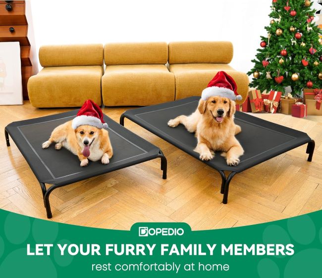 DOPEDIO elevated dog bed with breathable cooling mesh and tool-free assembly for large dogs