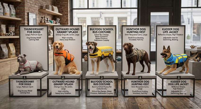 Bright dog life jacket providing secure flotation for swimming and boating in California