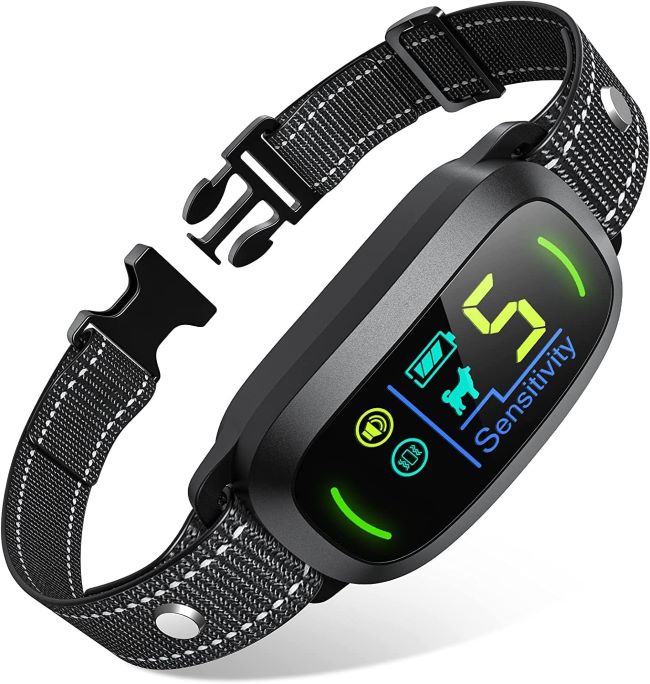 FAFAFROG rechargeable smart dog bark collar with adjustable beep and vibration sensitivity for training