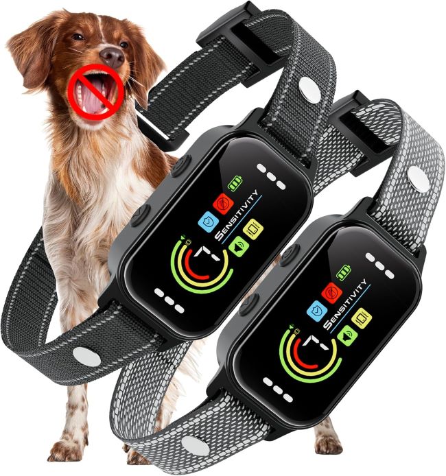 JEUJE dog bark collar two-pack with automatic bark detection, seven sensitivity levels, and five safety modes