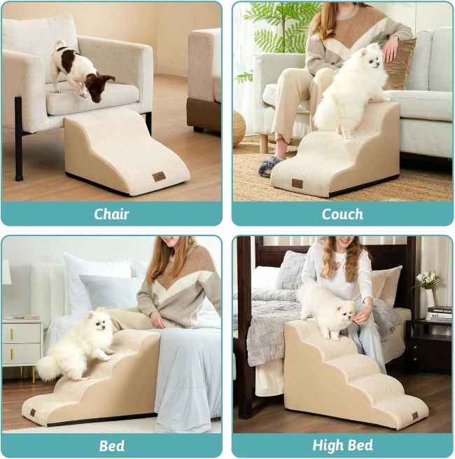 COZY KISS curved dog steps with soft foam construction for comfortable indoor climbing