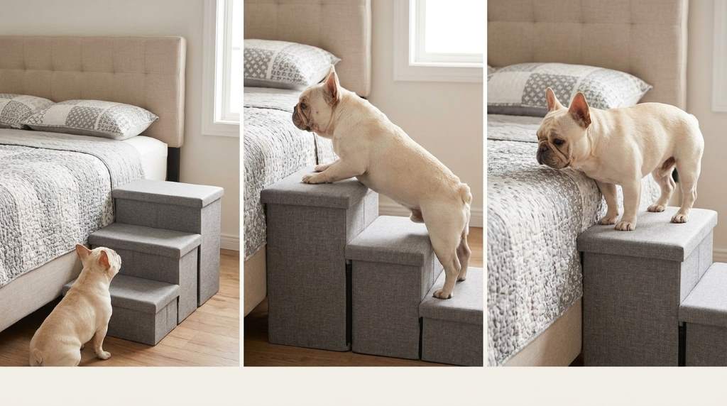 Love's Cabin dog stairs with storage compartments